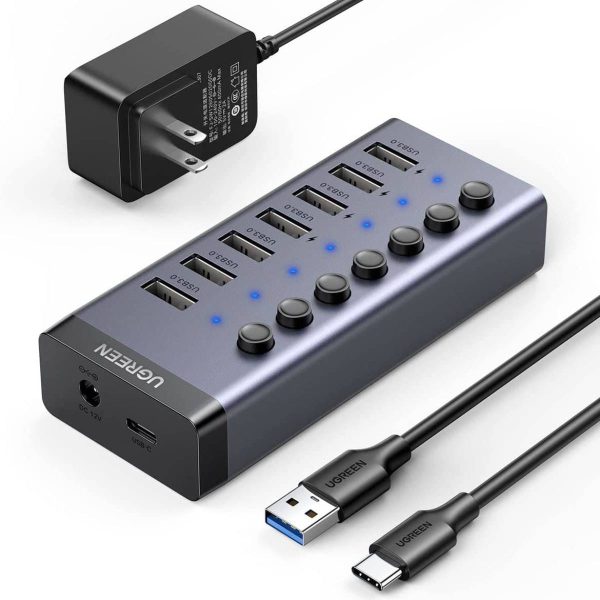Bộ chia 7 in 1 Ugreen 90307 CM481 Type-A to USB-C 3.0, tốc độ 5Gbps, hỗ trợ plug and play 12V/2A