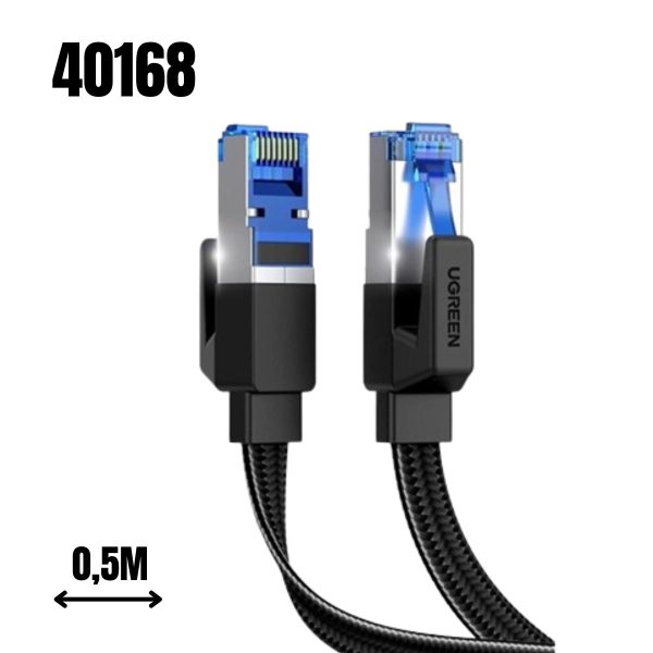 Cáp mạng Cat8 Ugreen 40168 0.5m 40Gbps 2000mhz dây dẹt Nylon Braided Màu Đen