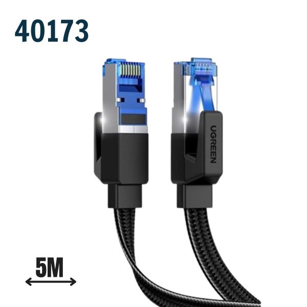 Cáp mạng CAT8 đúc sẵn dẹt dài 5M tốc độ 40Gbps 2000Mhz 26AWG U/FTP Ugreen 40173 cao cấp (bện Nylon)