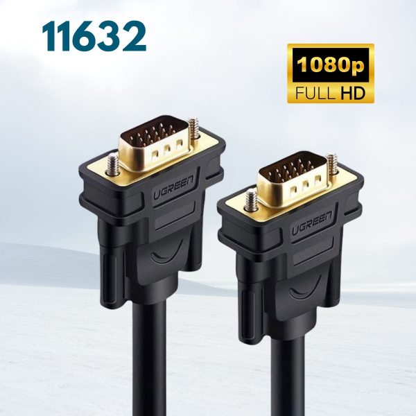 Cáp tín hiệu 2 đầu VGA VG101 Ugreen 11632 5M màu đen, Chống nhiễu 2 lớp Coax RGB, Lõi đồng nguyên chất
