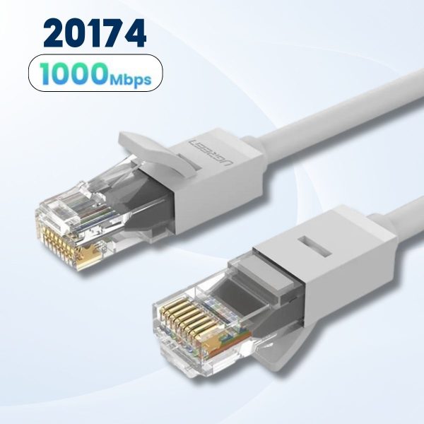 Cáp mạng lan Cat6 UTP NW102 Ugreen 20174 1M màu trắng, Hỗ trợ  1000Mbps, Nhôm mạ đồng 26AWG