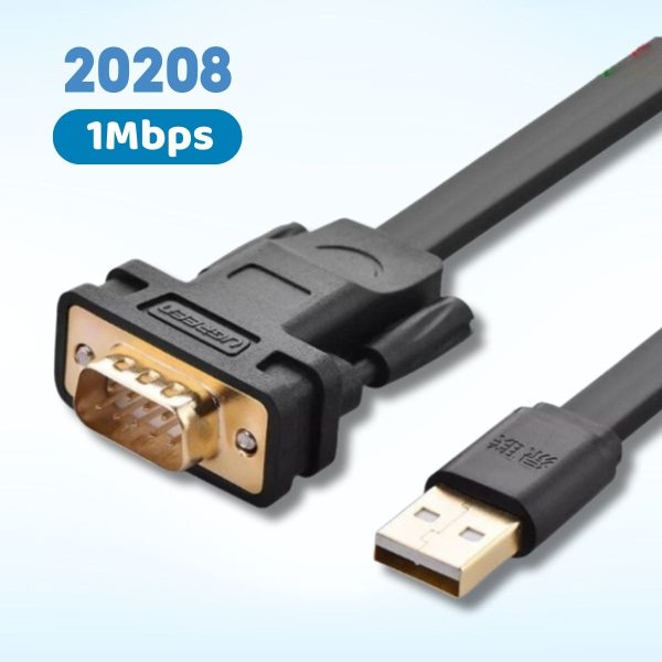 Cáp tín hiệu chuyển đổi USB 2.0 sang Com Ugreen 20208 1.5m RS232 dáng dẹt cao cấp