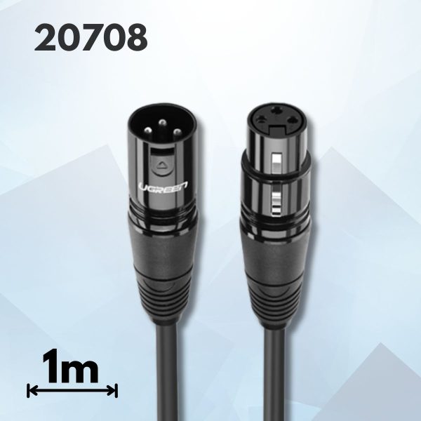 Cáp nối dài Microphone XLR âm dương Ugreen 20708 dài 1m, Nhựa PVC có lớp chổng nhiễu