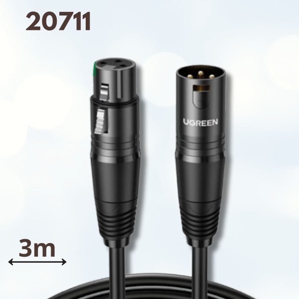 Cáp nối dài Microphone XLR Ugreen 20711 3m màu đen, Lõi đồng chắc chắn, Truyền tín hiệu tốt