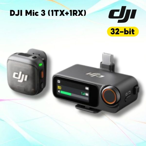 Bộ mic không dây DJI Mic 3 (1TX + 1RX) (FCC) Ghi âm 32-bit, Chống nhiễu băng tần kép, Khử ồn tốt, Sạc nhanh