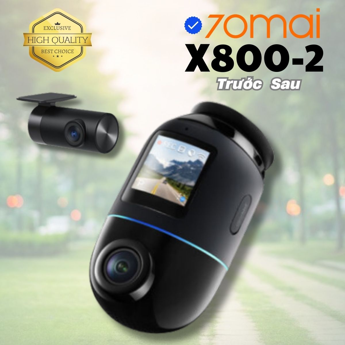 Camera giám sát hành trình Xiaomi 70mai 4K Omni X800-2 trước sau, Hỗ trợ GPS & cảnh báo ADAS, Xoay 360°, Điều khiển giọng nói
