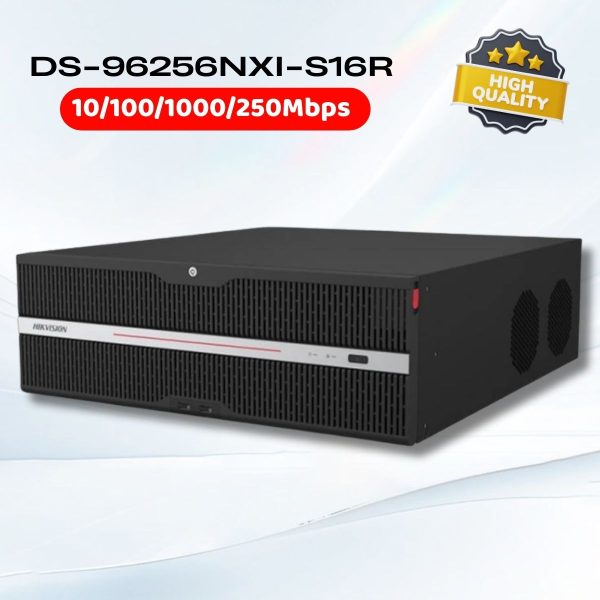 Đầu ghi 256 kênh Hikvision DS-96256NXI-S16R, Hỗ trợ 4 cổng mạng RJ-45 10/100/1000/2500 Mbps, Nhận dạng khuôn mặt, Có điện dự phòng