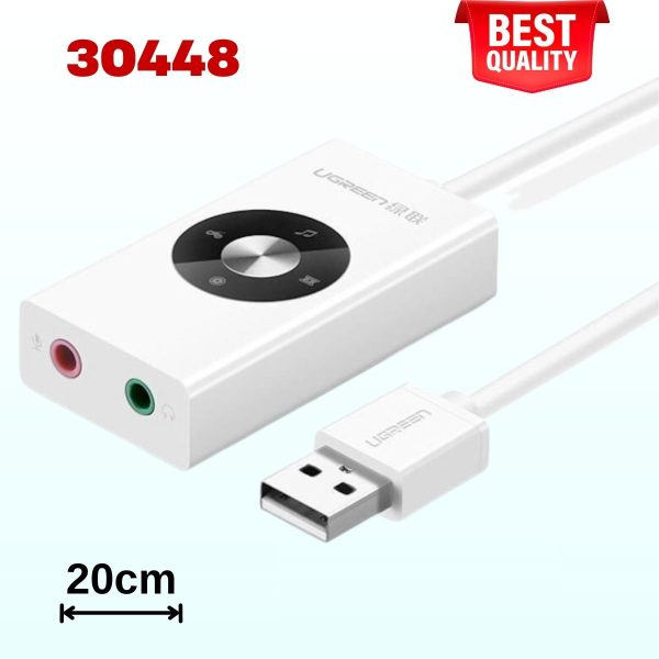 Bộ chuyển USB 2.0 sang Loa + MIC Ugreen 30448 20cm, Chuẩn 3.5mm có điều khiển