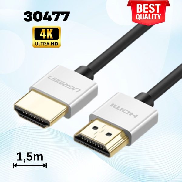 Cáp tín hiệu HDMI chuẩn 2.0 Ugreen 30477 Sợi siêu nhỏ, Dài 1.5m, Màu bạc cao cấp
