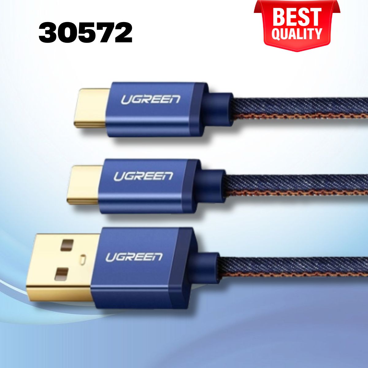 Dây USB 2.0 sang micro USB + Type-C Ugreen 30572 US196 dài 1m, Màu xanh, Hỗ trợ sạc nhanh