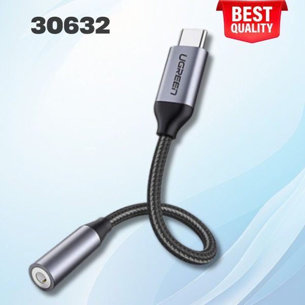Cáp chuyển đổi USB type-C to 3.5mm Ugreen 30632 AV142 dài 10cm, Đầu mạ vàng, Dây bọc dù