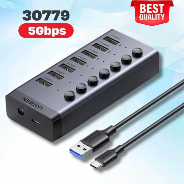 HUB USB 10 Cổng USB 3.0 Ugreen 30779 Tốc độ 5Gbps, Có nút công tắc, Nguồn 12V/4A