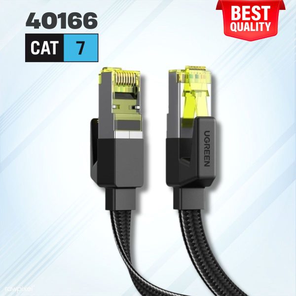 Cáp mạng CAT7 đúc sẵn dẹt dài 15M Ugreen 40166 Tốc độ 10Gbps 600Mhz 30AWG U/FTP, Kết nối RJ45