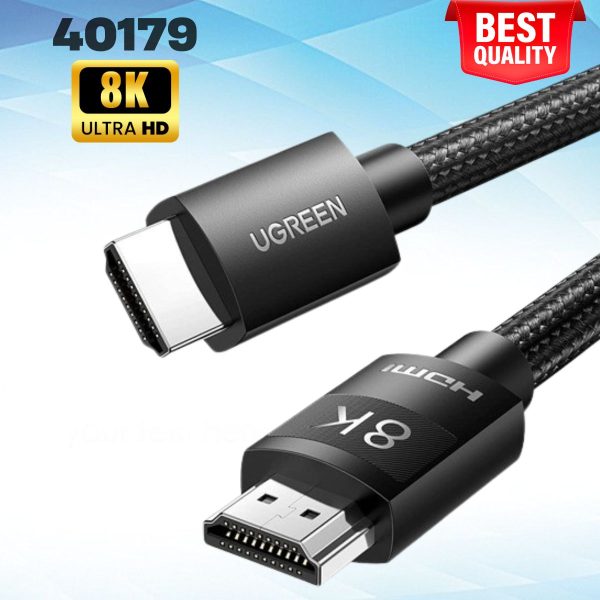 Cáp HDMI 2.1 8K60Hz Dài 1.5M Ugreen 40179 HD150, Hỗ trợ eARC HDR 3d, Tốc độ 48Gbps, PVC + Sợi Cotton