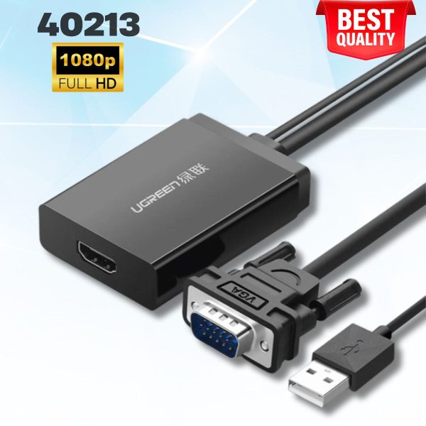 Bộ chuyển đổi VGA to HDMI + Audio Ugreen 40213 dài 50cm, Màu đen, Full HD 1080p@60HZ, Có trợ nguồn
