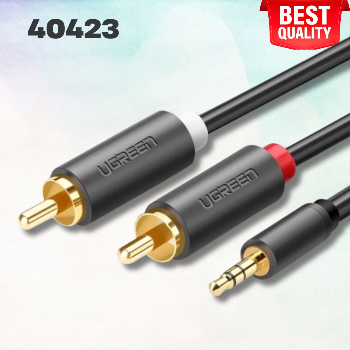 Cáp âm thanh 3.5mm ra 2 hoa sen 2Rca Ugreen 40423 AV102 dài 0,5m, Lõi đồng nguyên chất