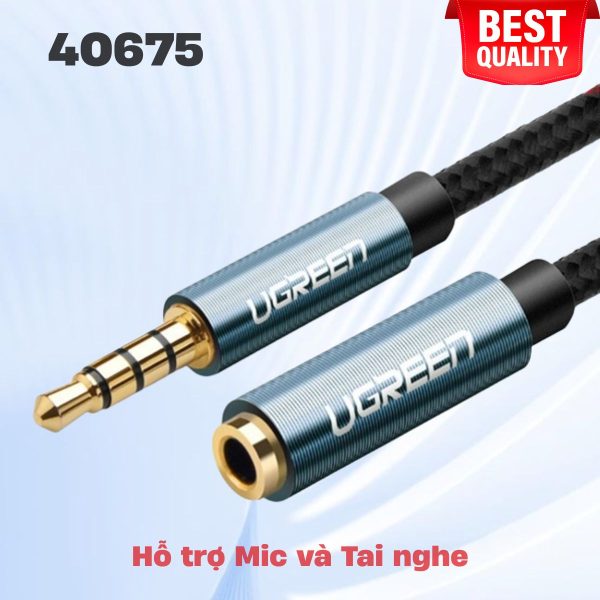 Cáp âm thanh 3.5mm nối dài đầu nhôm Ugreen 40675 AV118 dài 2m, Màu xanh, Hỗ trợ mic và tai nghe
