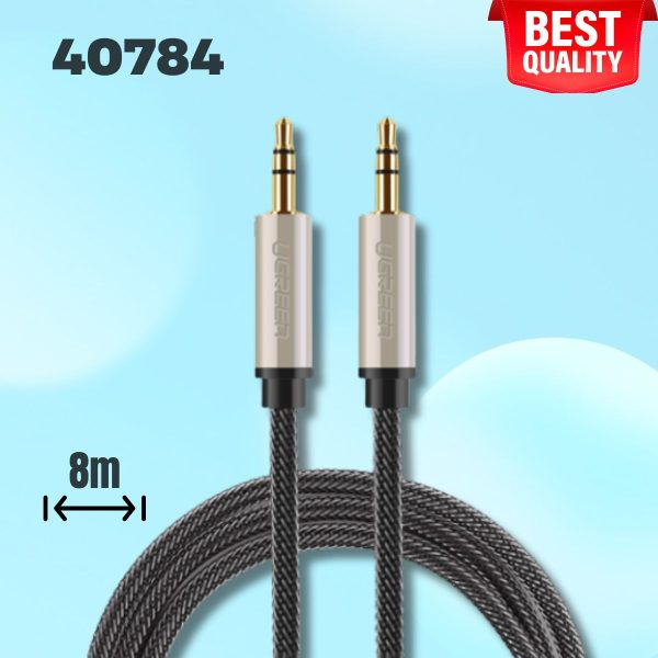 Cáp âm thanh 2 đầu 3.5mm dương Ugreen 40784 AV125 8M, Đầu bọc kim loại cao cấp, Chống nhiễu