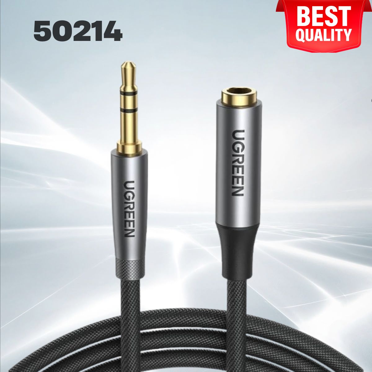 Cáp nối dài âm thanh AUX 3.5mm Ugreen 50214 dài 0,5m, màu bạc, Vỏ hợp kim nhôm cao cấp