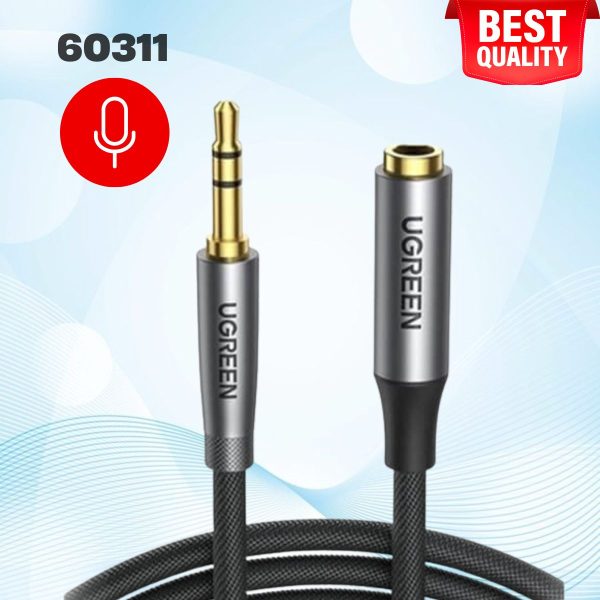 Cáp audio Ugreen 60311 3.5mm nối dài 5m, Vỏ nhôm, Đầu nối mạ vàng cao cấp