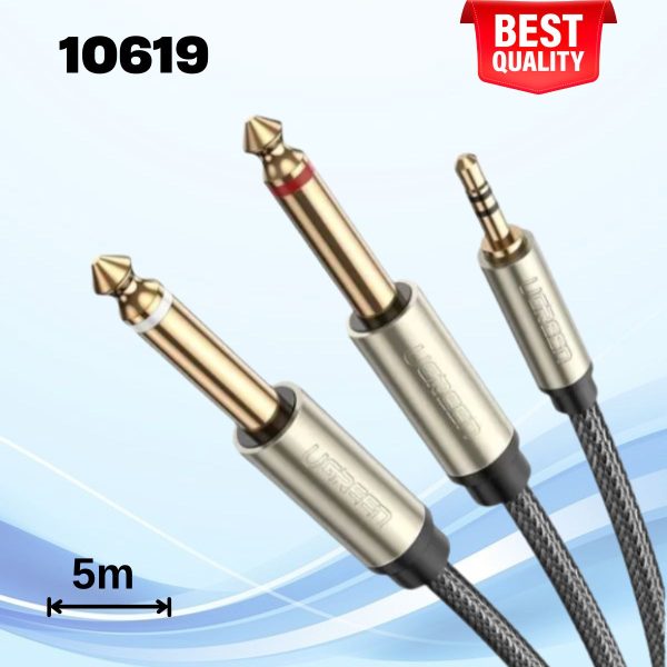 Cáp Audio 3,5mm to 2 đầu 6,5mm Ugreen 10619 dài 5m Đầu nối mạ vàng cao cấp