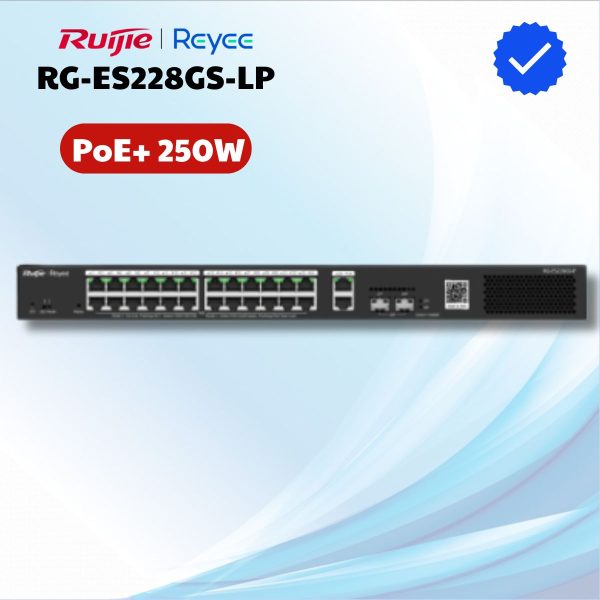 Switch Ruijie Reyee RG-ES228GS-LP 24 Cổng PoE+ 250W, 02 Cổng RJ45 1GB, 02 Cổng SFP 1GB