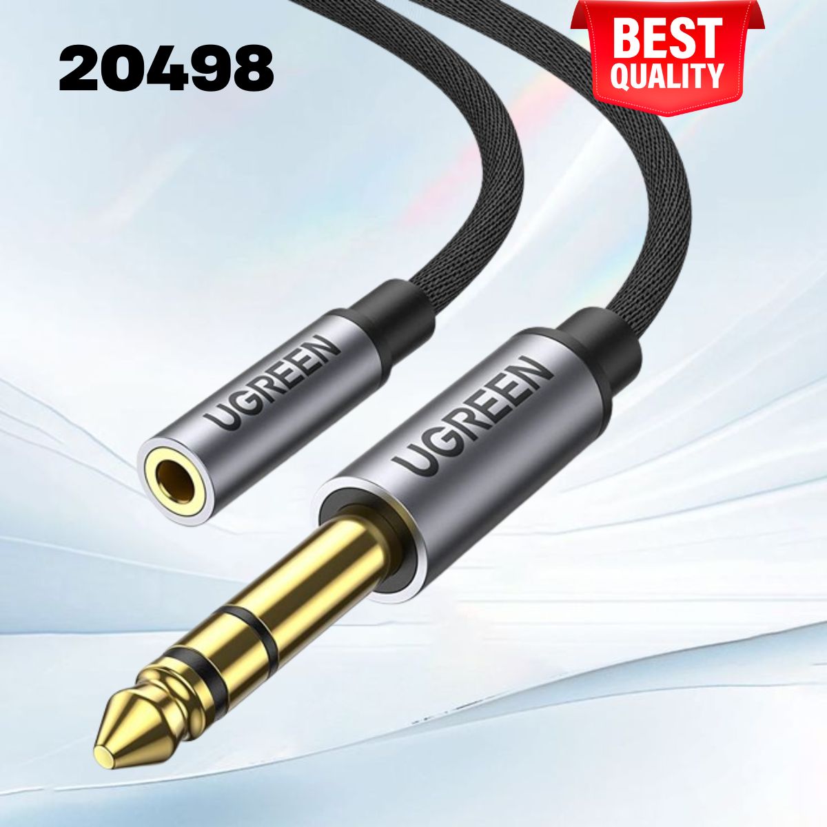 Cáp âm thanh 3 cực đực 6,35mm đến 4 cực 3,5mm Ugreen 20498 dài 30cm, Hỗ trợ âm thanh L/R