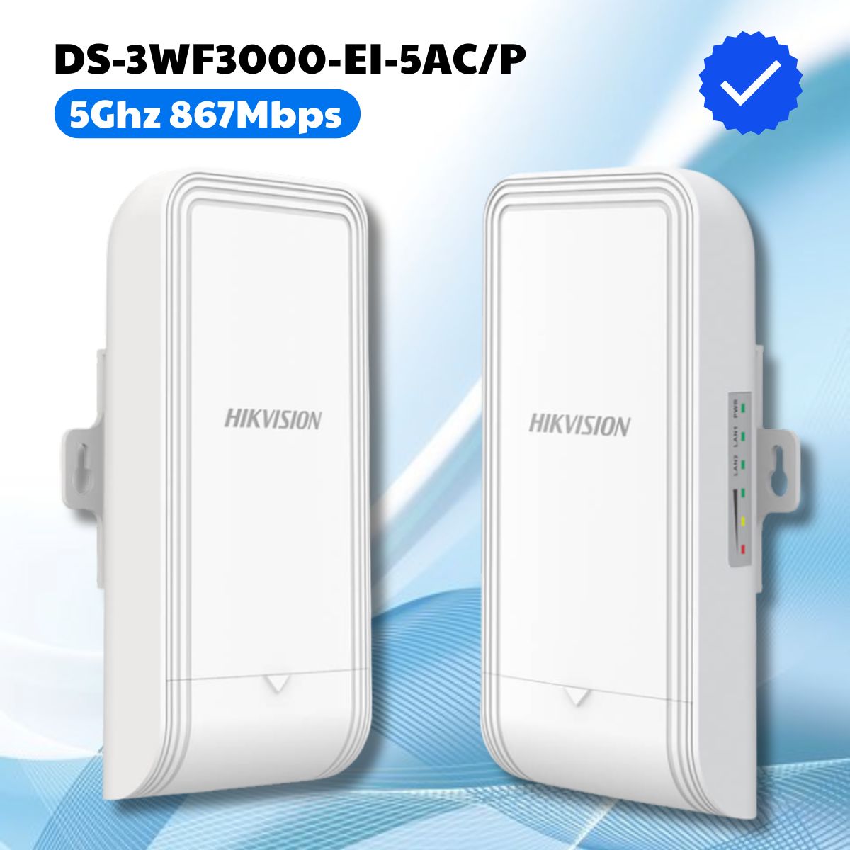 Cầu nối không dây Hikvision DS-3WF3000-EI-5AC/P 5Ghz 867Mbps, Khoảng cách truyền 3km, Cắm và chạy