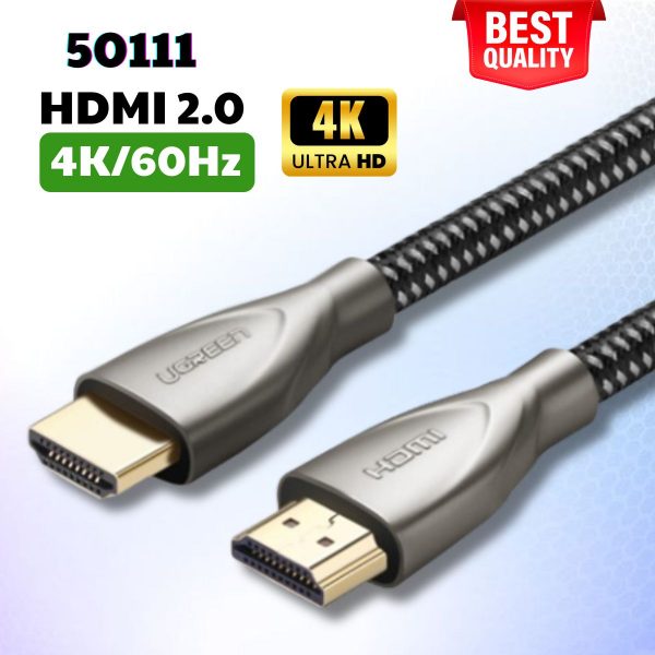 Cáp tín hiệu HDMI chuẩn 2.0 Ugreen 50112 10M màu đen, Carbon Fiber Zinc Alloy HD131 3D 4K@60Hz