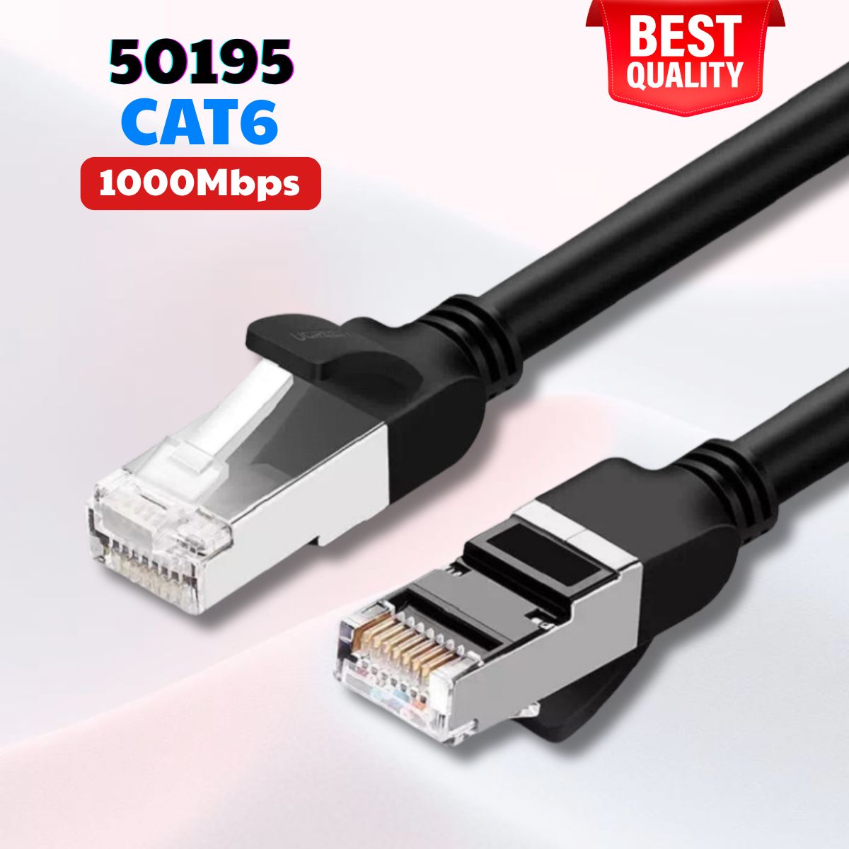 Dây mạng CAT6 màu đen dài 8M Ugreen 50195 Đầu bấm kim loại NW101, Tốc độ 1000Mbps