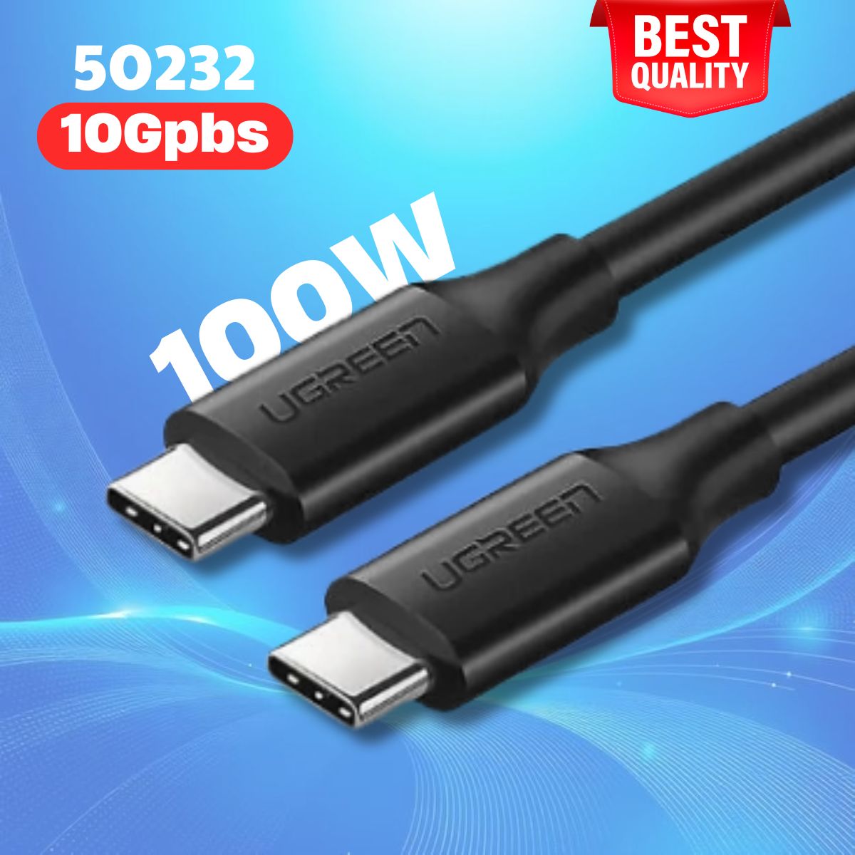 Cáp USB Type-C 3.1 Gen 2 Ugreen 50232 dài 1m, Hợp kim mạ Nickel, Lõi đạt chuẩn 32/22AWG