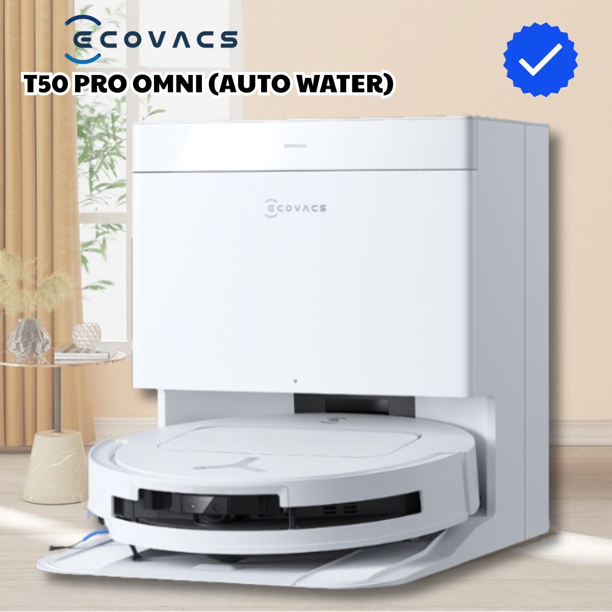 Robot dọn dẹp tự động Ecovacs T50 PRO OMNI (Auto Water) tự động cấp xả nước, lực hút 15.000pa