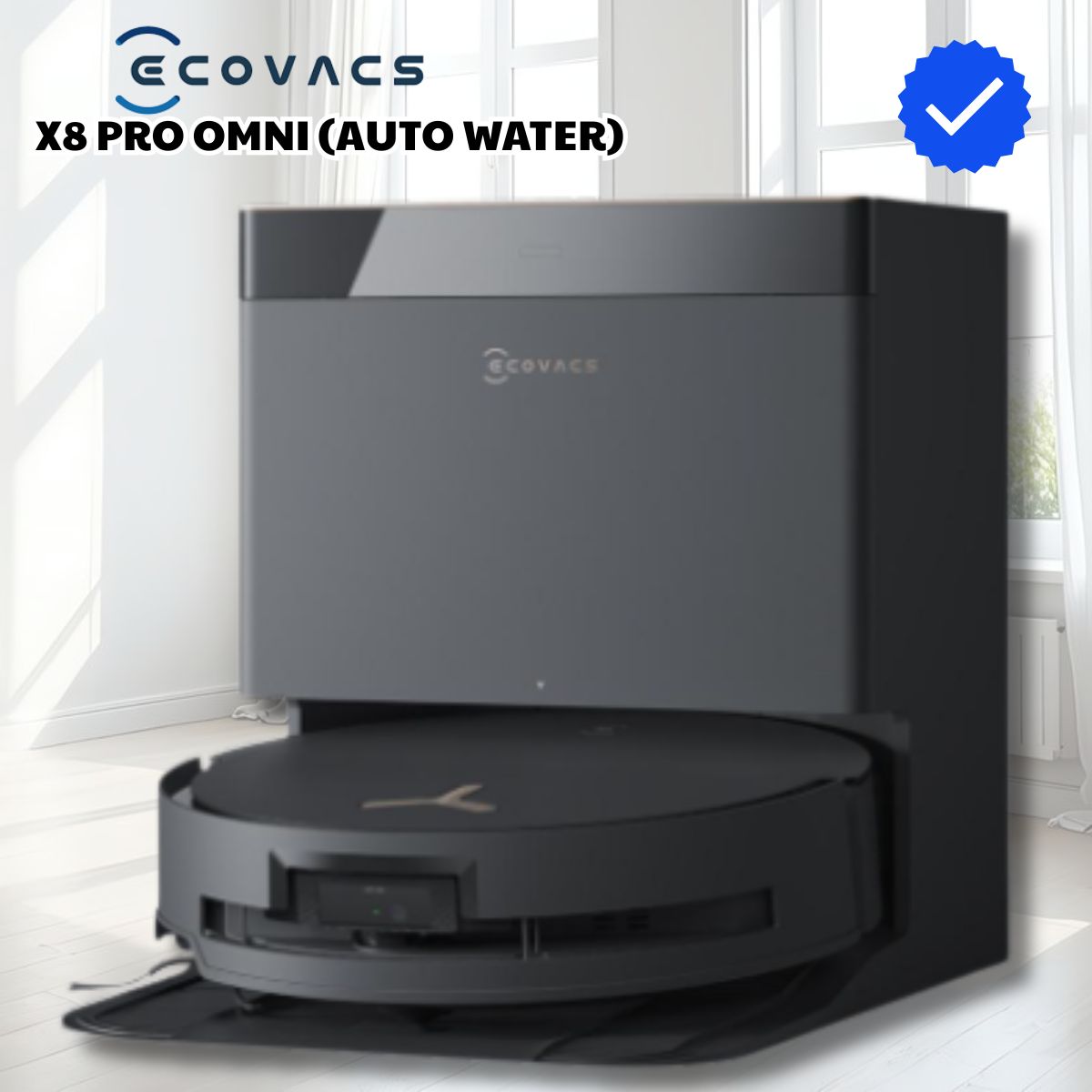 Máy lau nhà tự động cấp xả nước Ecovacs X8 PRO OMNI (Auto Water) Lực hút 18.000Pa