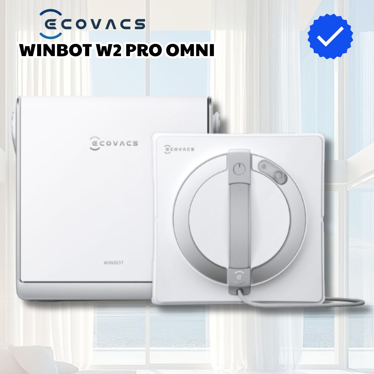Robot lau kính Ecovacs Winbot W2 Pro Omni Lực hút 5500Pa, Cảm biến thông minh, Chống rơi hiệu quả