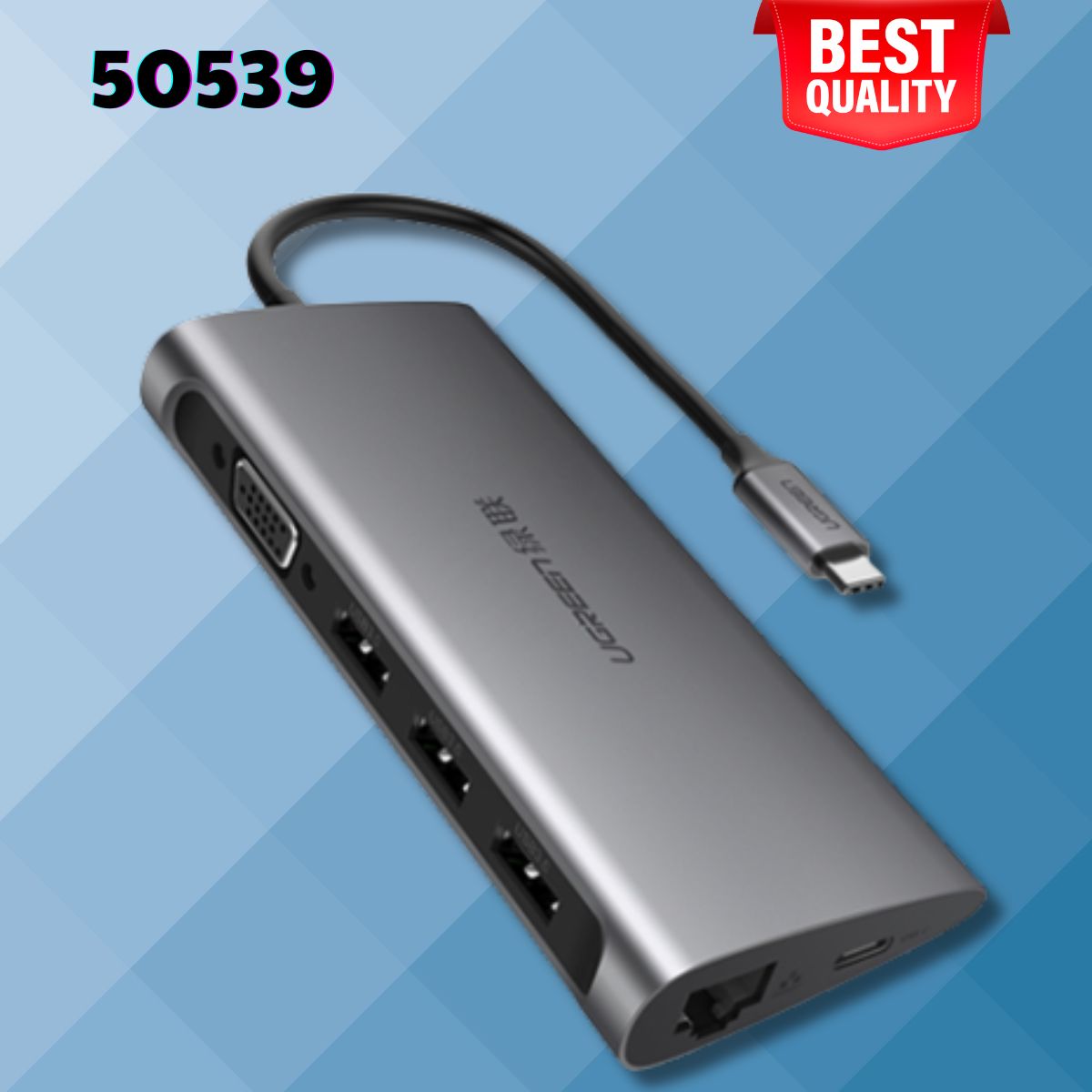 Ugreen 50539 Cáp đa năng USB C to VGA + USB 3.0 + LAN 1Gbps + Card Reader