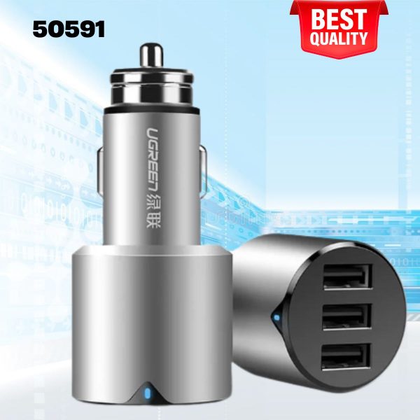 Bộ sạc ô tô 2 cổng USB Ugreen 50591 CD169 3.6A màu Xám cao cấp