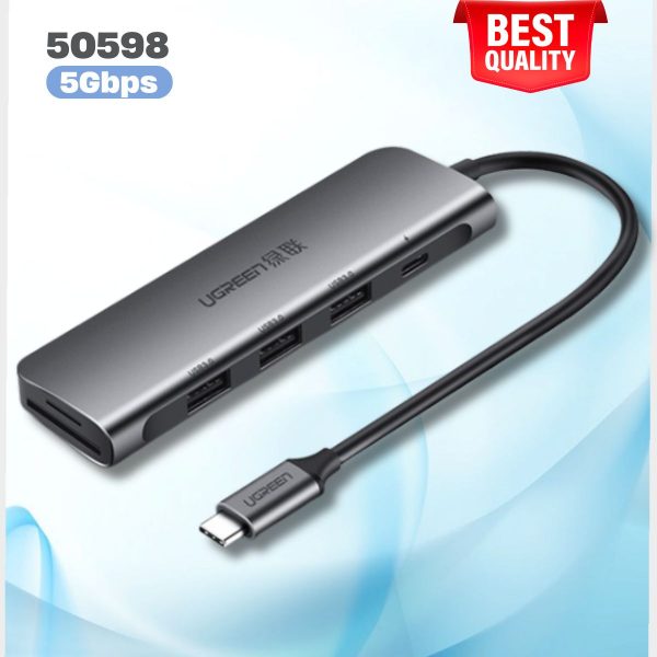 Ugreen 50598 Bộ chuyển USB Type C to Hub USB 3.0 + Khe đọc thẻ nhớ SD/TF, Hỗ trợ tốc độ 5Gbps