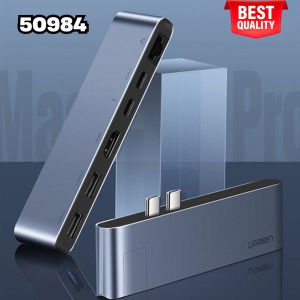 Bộ chuyển Dual USB Type C to HDMI+USB 3.0+LAN 1Gbps + Dual Type C Ugreen 50984 Tốc độ 5Gbps