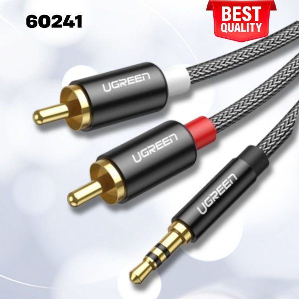 Cáp Audio 3,5mm ra 2 đầu RCA Ugreen 60241 dài 2m Bọc Nylon, Lõi đồng nguyên chất