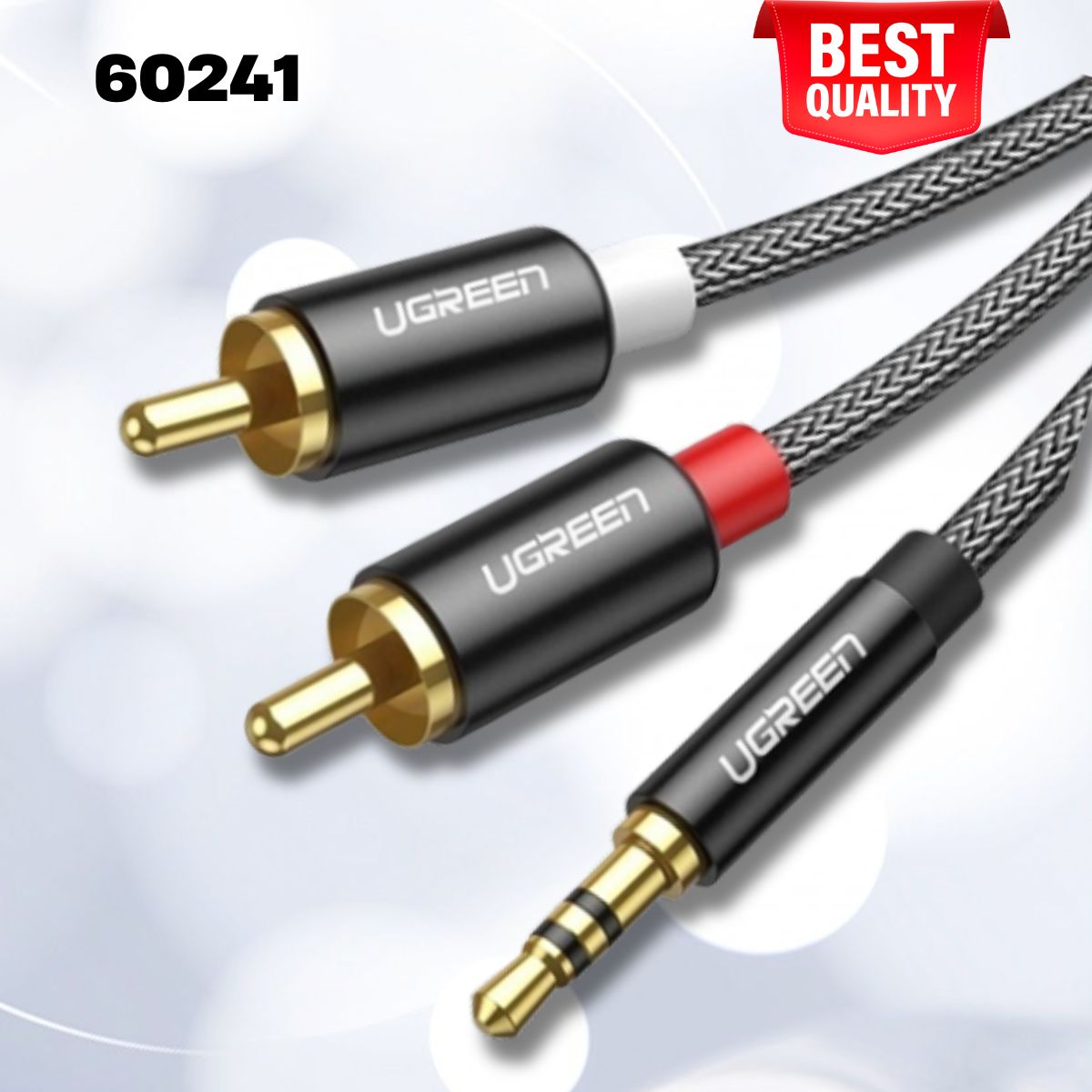 Cáp Audio 3,5mm ra 2 đầu RCA Ugreen 60241 dài 2m Bọc Nylon, Lõi đồng nguyên chất