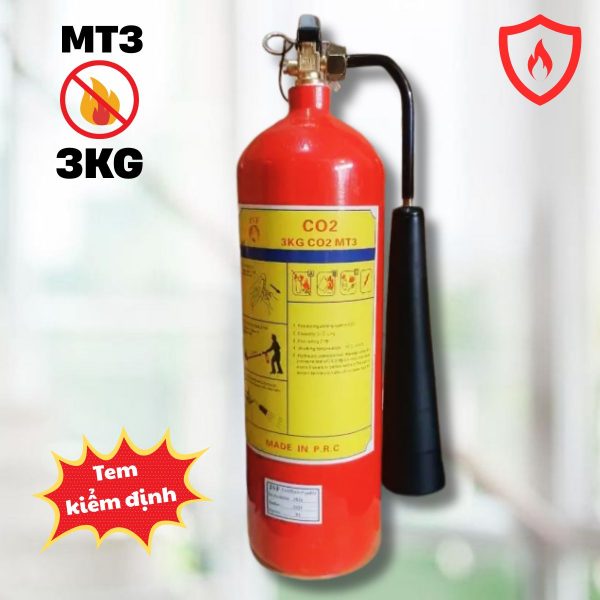 Bình chữa cháy khí CO2 xách tay MT3 Miha 3kg, Có tem kiểm định