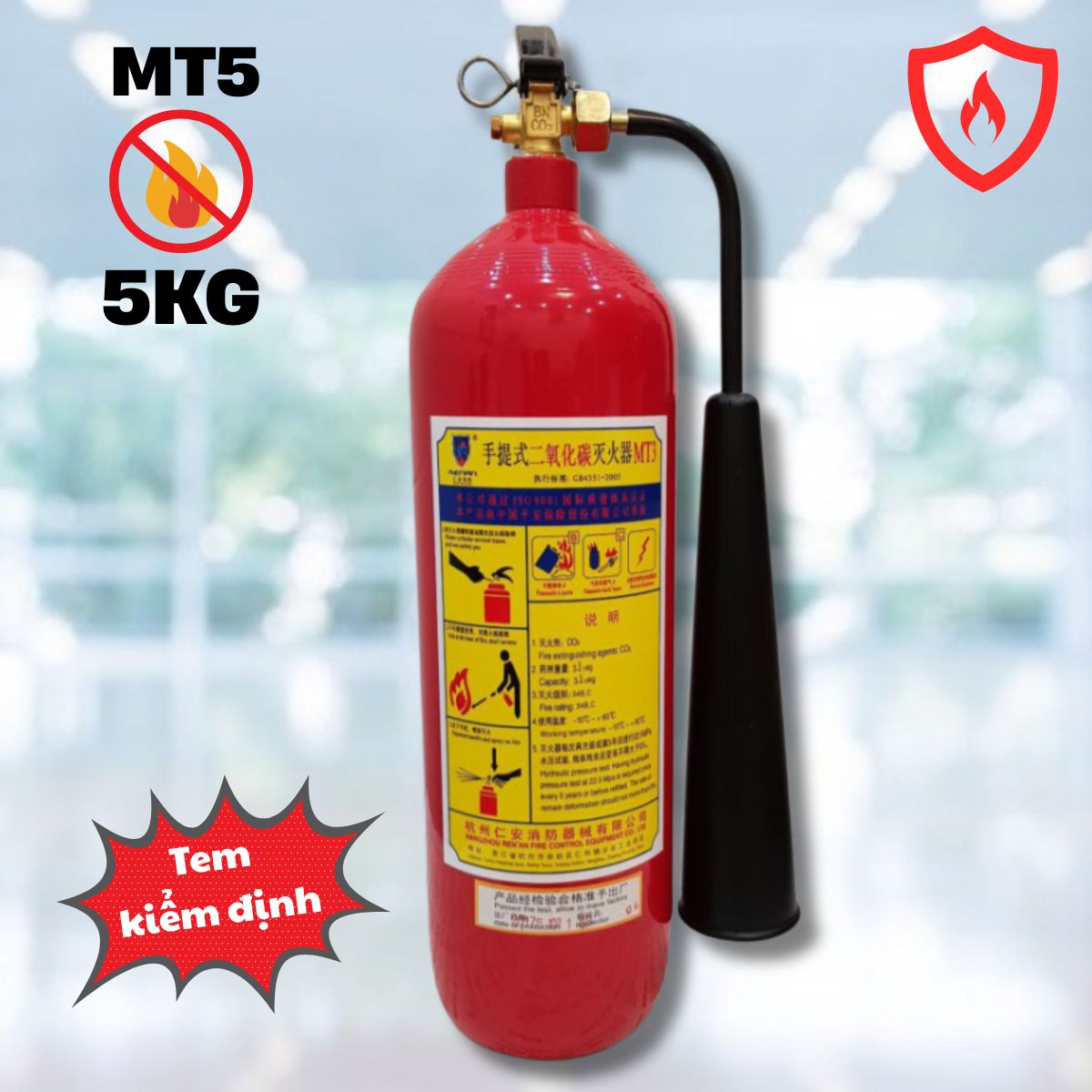 Bình chữa cháy CO2 MT5 5kg, Dễ sử dụng, Có tem kiểm định