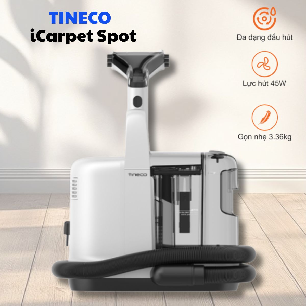Máy giặt thảm Tineco iCarpet Spot, Bình chứa nước 2 trong 1, Lực hút mạnh
