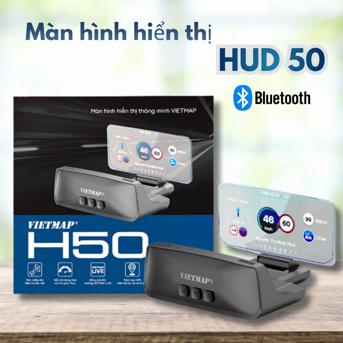 Màn hình hiển thị Hud 50 Vietmap Lcd TFT 4.58 Inch, GPS độc lập, Kết nối Bluetooth 5.0