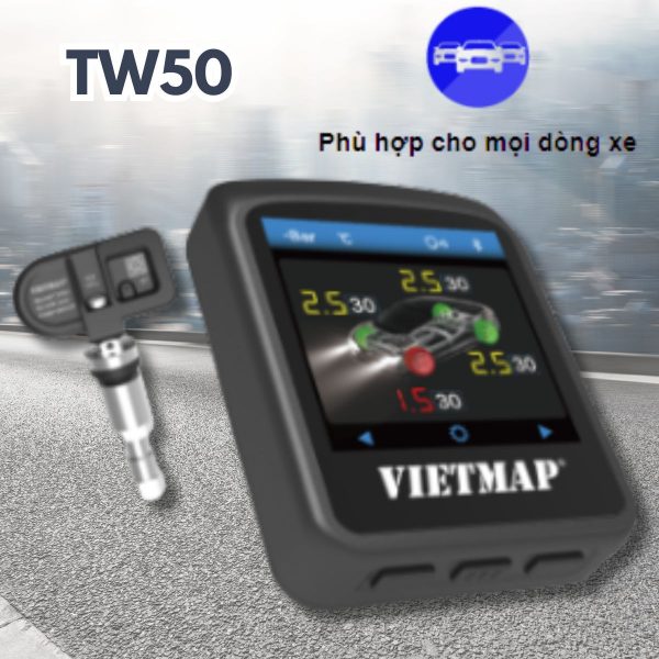 Bộ cảm biến áp suất lốp Vietmap TW50 Lcd 1.54 Inch, Bluetooth 5.0, Chip NXP Hà Lan, Kết nối VietMap Live