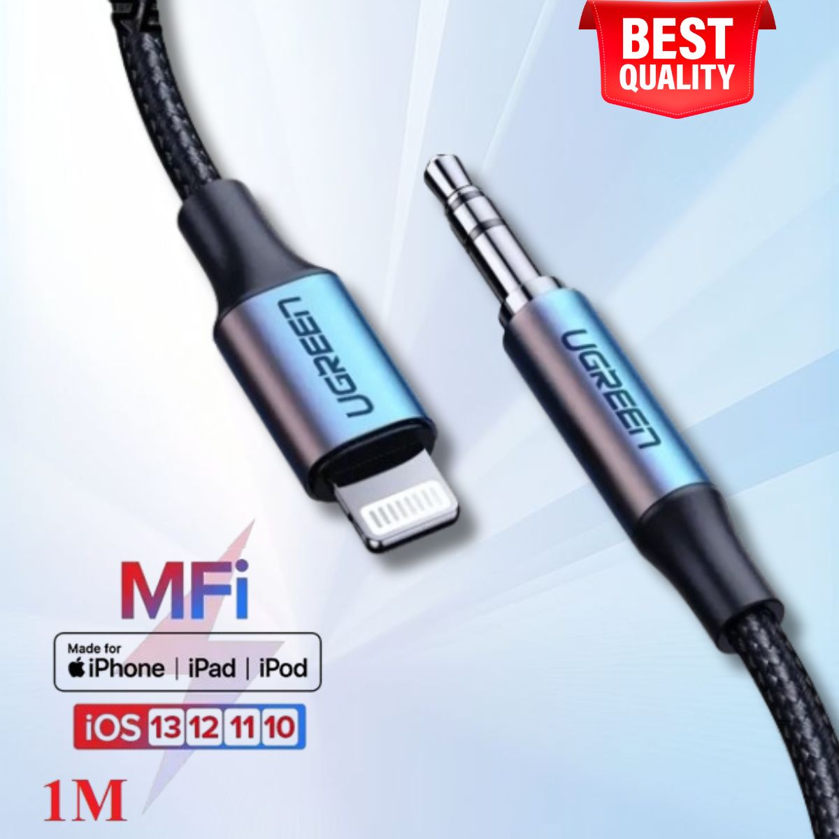 Cáp chuyển Lighting sang 3.5mm Ugreen 70509 dài 1m, Đầu bọc kẽm cao cấp