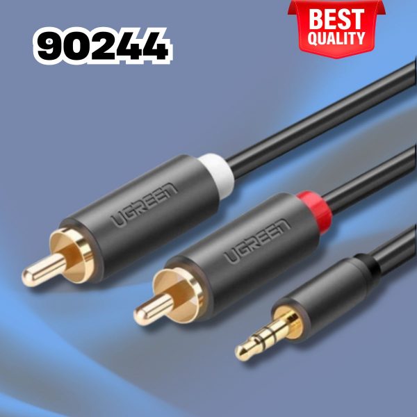 Cáp chuyển đổi âm thanh 3.5mm sang 2 RCA Ugreen 90244 dài 0,5M Đầu nối mạ vàng 24K