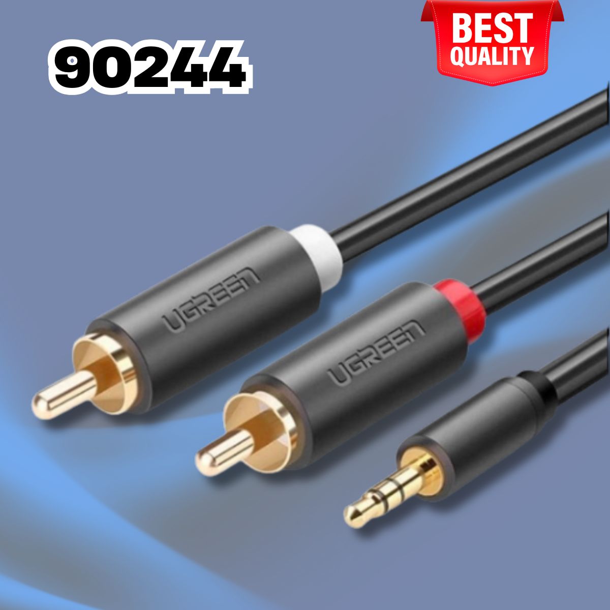 Cáp chuyển đổi âm thanh 3.5mm sang 2 RCA Ugreen 90244 dài 0,5M Đầu nối mạ vàng 24K