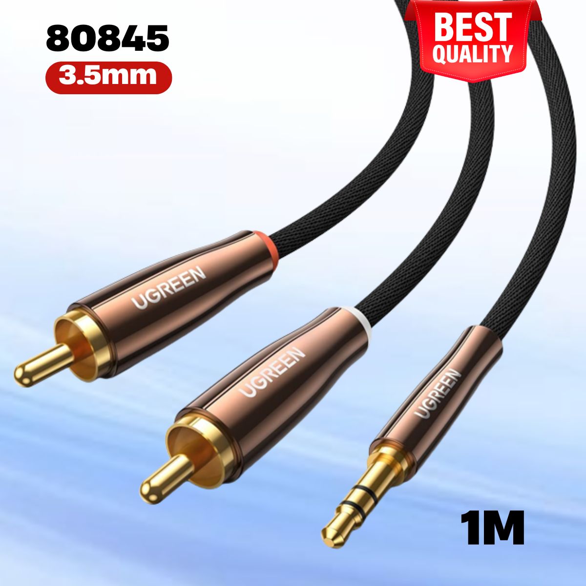 Cáp audio âm thanh 3.5mm ra 2 RCA Ugreen 80845 dài 1M, Đầu nối mạ vàng cao cấp