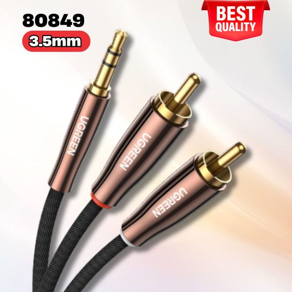 Cáp Audio âm thanh Ugreen 80849 dài 5m, 3.5mm Ra 2 Đầu RCA